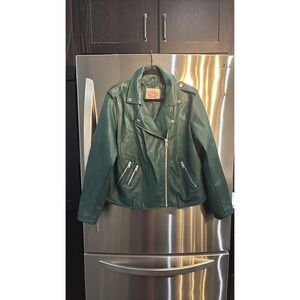 Levi's Women's Green Faux Leather Moto Jacket SZ 1W